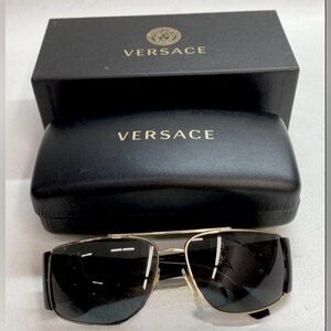 Versace MOD 2163 Shield Sunglasses Black & Gold Medusa Head Logo w/ Case COA